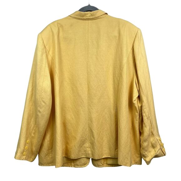 Mary McFadden Womens Linen Blazer Collared Button Flap Pockets Padded Yellow 24W - Picture 4 of 5